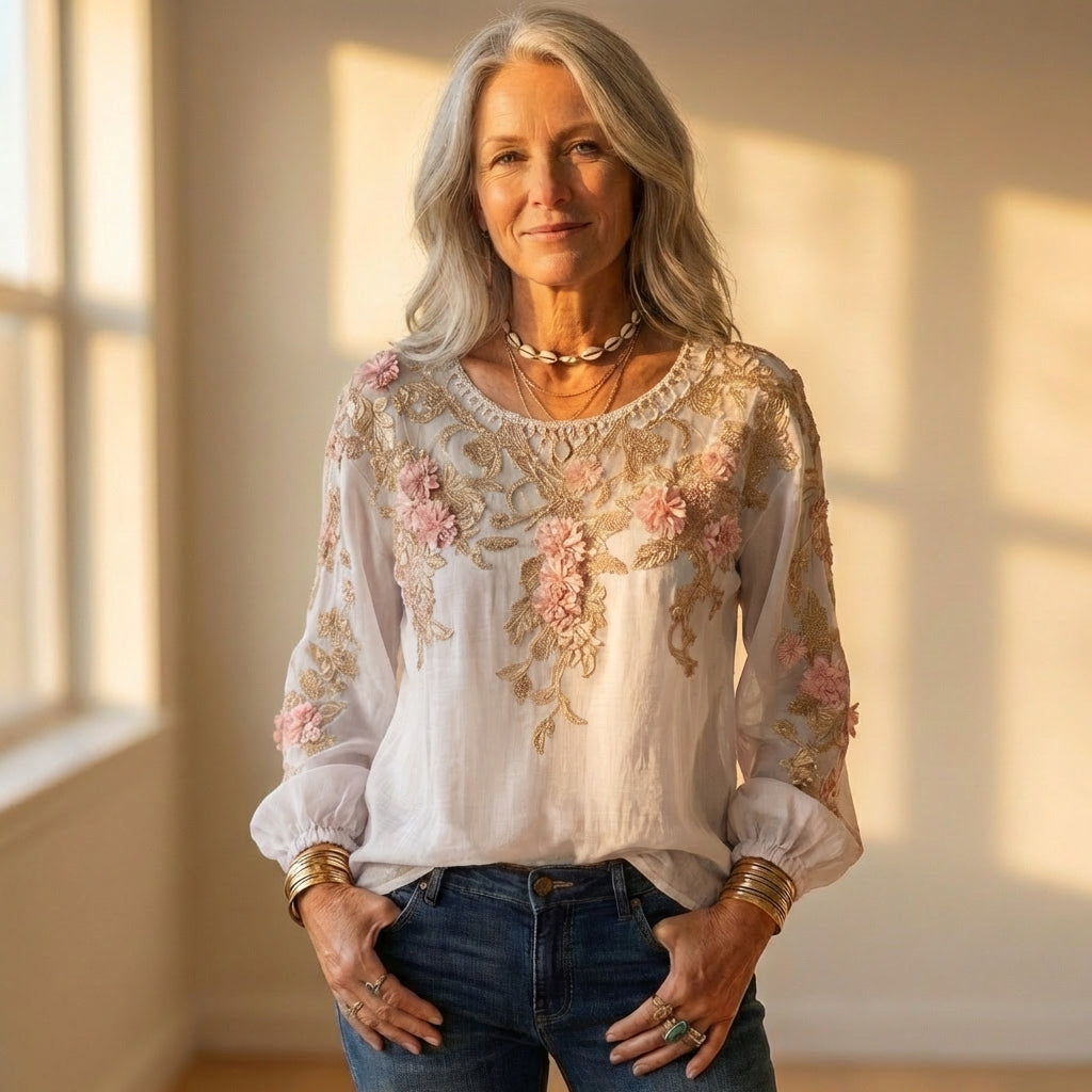 Blouse With Floral Embroidery