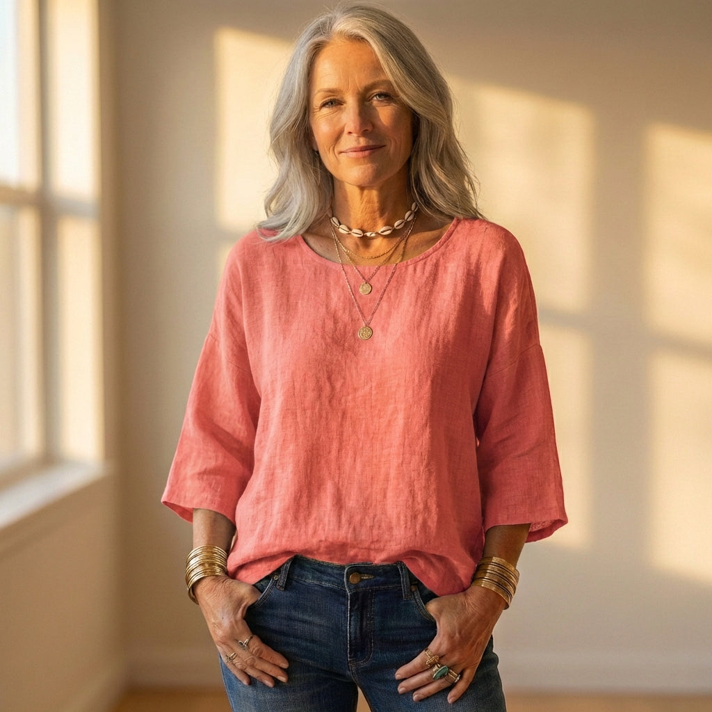 Top Gray Linen With Long Sleeve