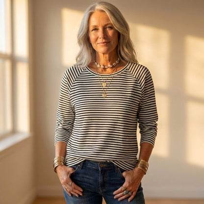 Cotton Pullover with Horizontal Stripe Print