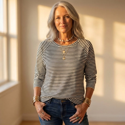 Cotton Pullover with Horizontal Stripe Print