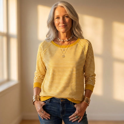Cotton Pullover with Horizontal Stripe Print