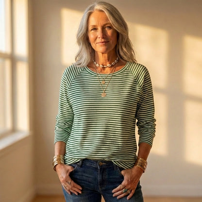 Cotton Pullover with Horizontal Stripe Print