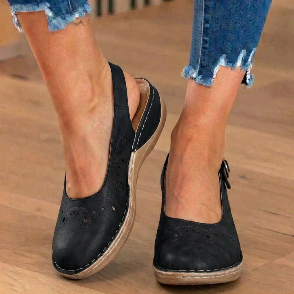 Orthopedic Suede Perforated Slip-On Flats - Scalloped Wave Detail