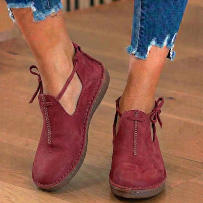 Orthopedic Leather Lace-Up Ankle Boots - Arch Support Flats