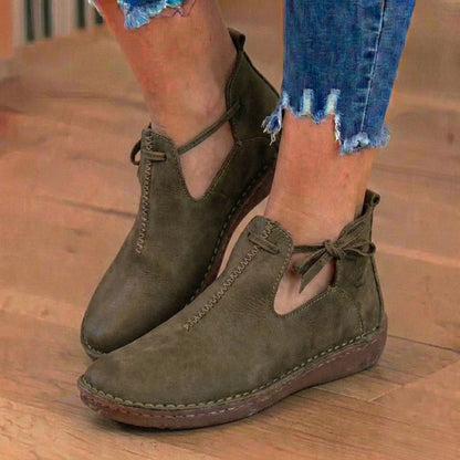 Orthopedic Leather Lace-Up Ankle Boots - Arch Support Flats