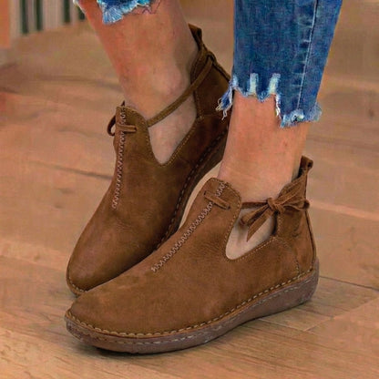 Orthopedic Leather Lace-Up Ankle Boots - Arch Support Flats