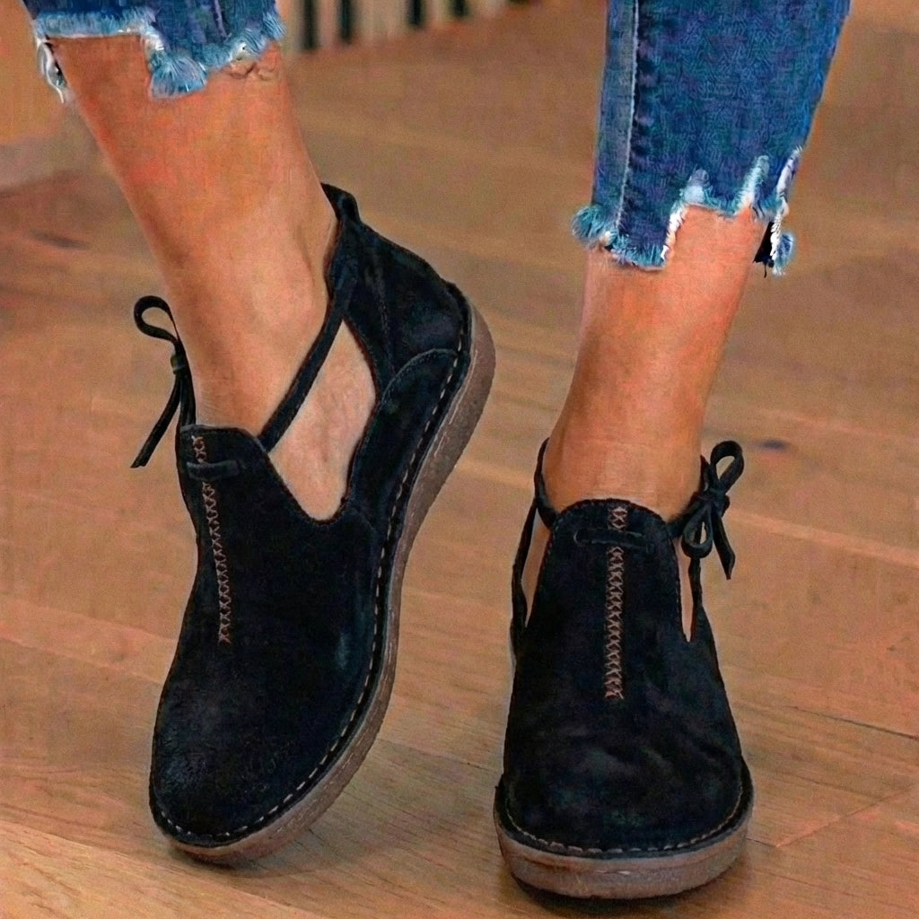 Orthopedic Leather Lace-Up Ankle Boots - Arch Support Flats