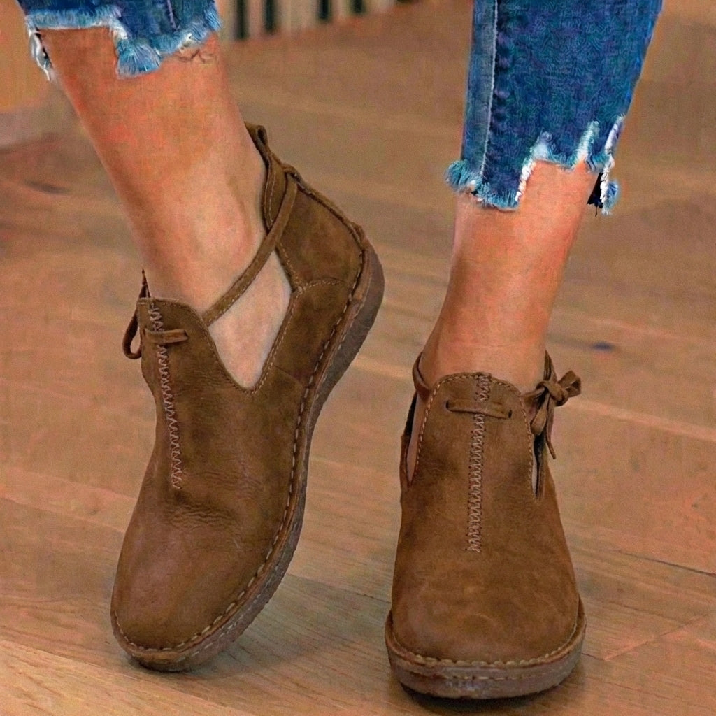 Orthopedic Leather Lace-Up Ankle Boots - Arch Support Flats