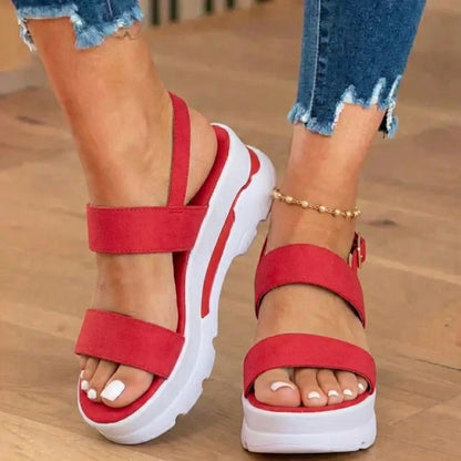 Orthopedic Sport Platform Sandals - Elastic Strap & Contrast Sole