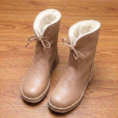Orthopedic Leather Sherpa-Lined Ankle Boots - Lace-Up Winter Design