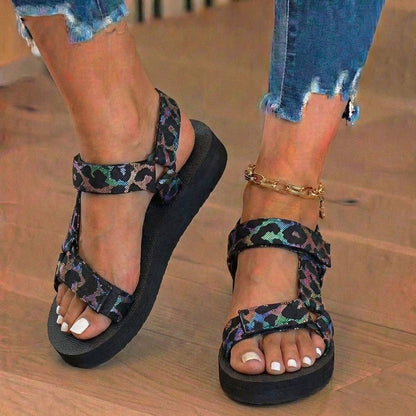 Orthopedic Tribal Print Platform Sandals - Adjustable Tie Straps