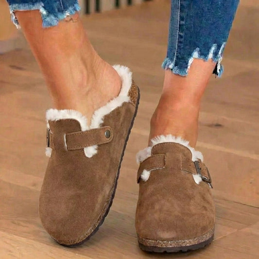 Orthopedic Suede Sherpa-Lined Clogs - Buckle Strap Closure