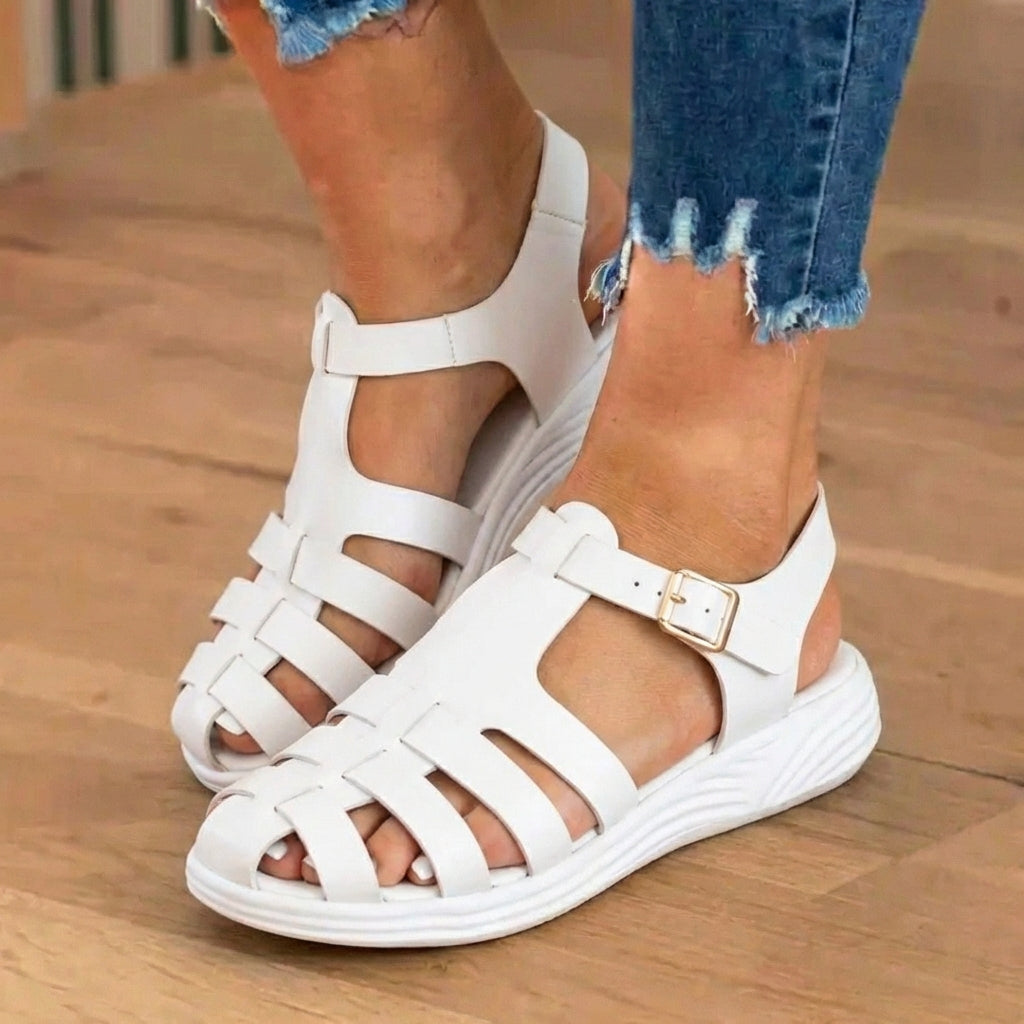 Orthopedic Leather Fisherman Sandals - Multi-Strap Buckle Closure