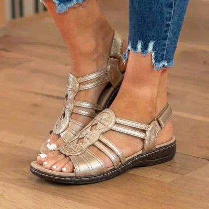 Orthopedic Leather Gladiator Slide Sandals - Celtic Knot & Studded Design