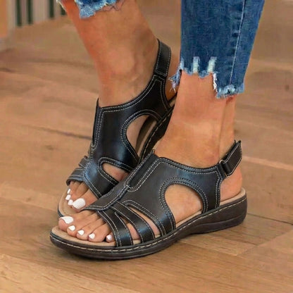Orthopedic Leather Wave Cutout Sandals - Curved Contour Design