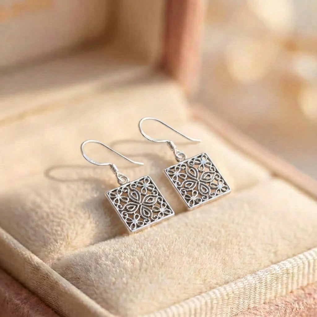 Vintage Silver Square Earrings