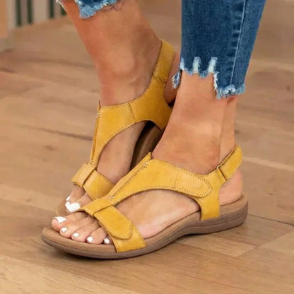 Orthopedic Leather Ankle-Strap Sandals - Contoured T-Bar Cork Footbed