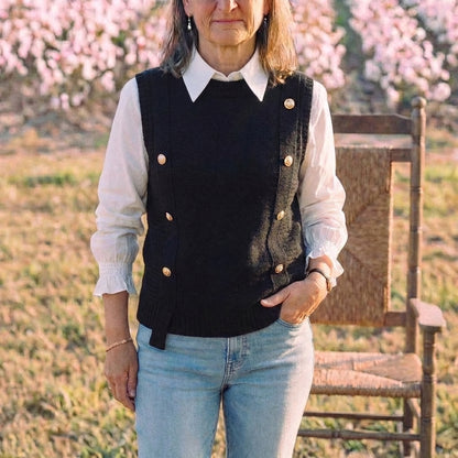 Cotton Collared Vest Sweater with Double Buttons