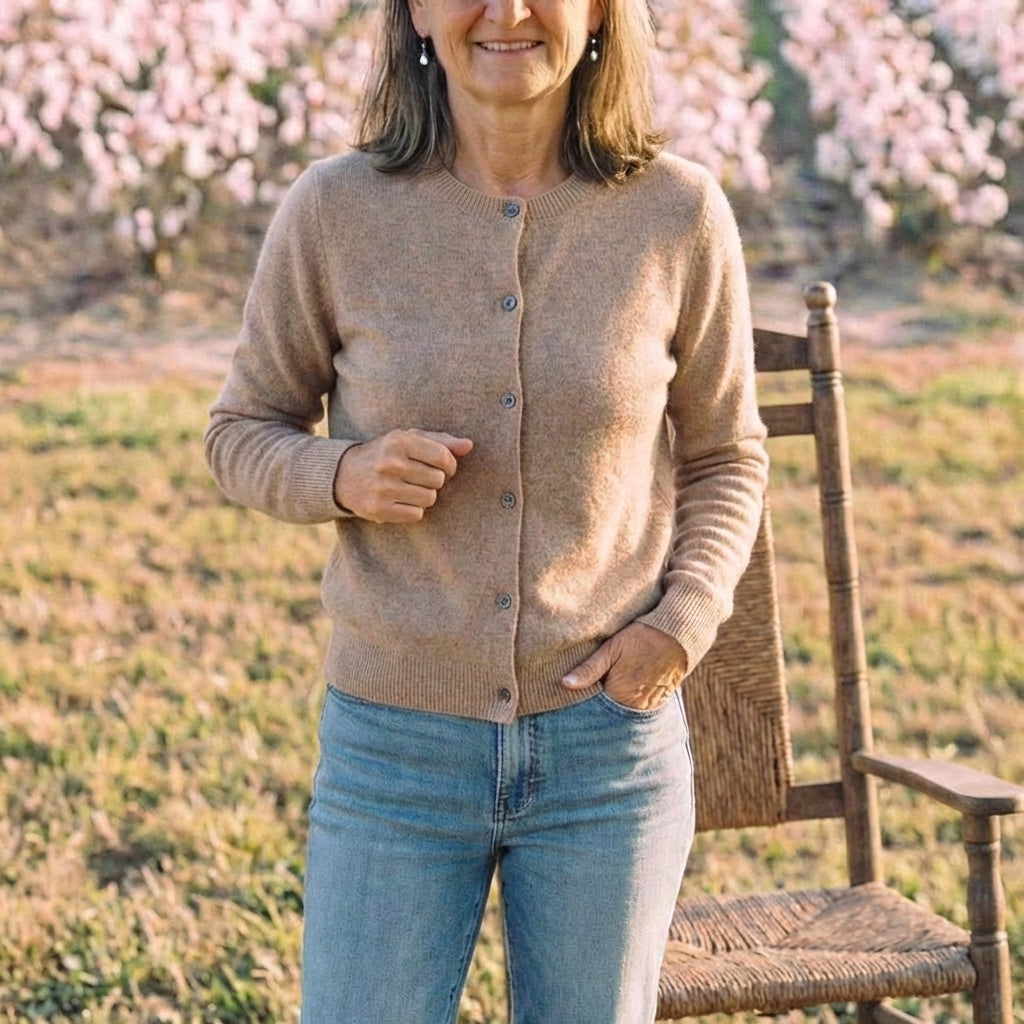 Cotton Crew Neck Button Cardigan