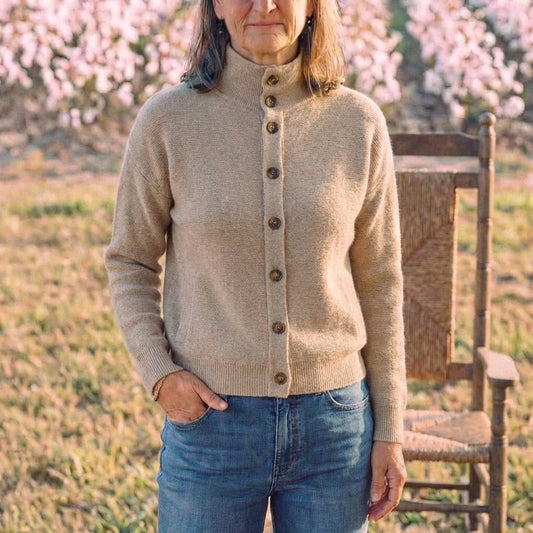 Cotton Button Cardigan in Taupe