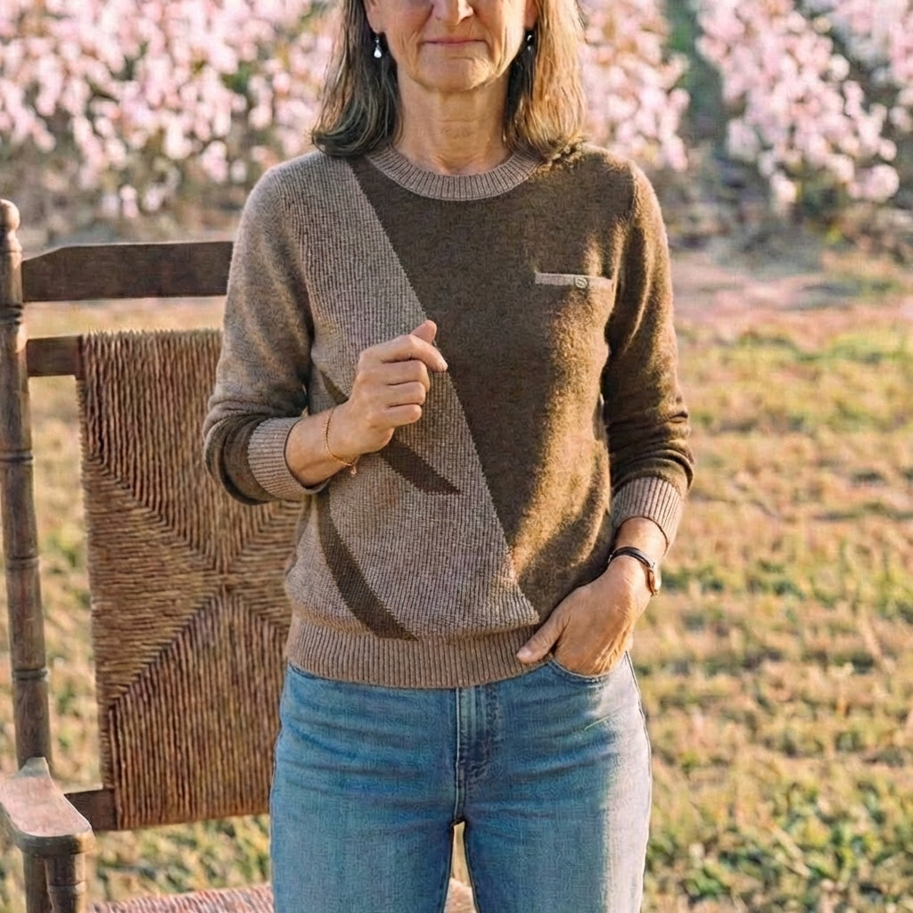 Cotton Crew Neck Sweater with Contrast Trim
