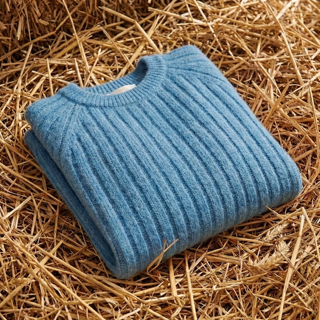 Cotton Crewneck Sweater with Striped Knit