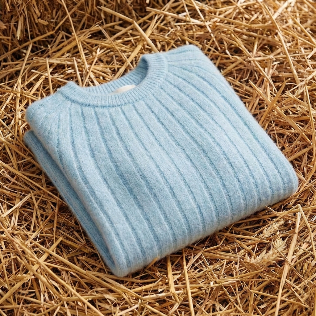 Cotton Crewneck Sweater with Striped Knit