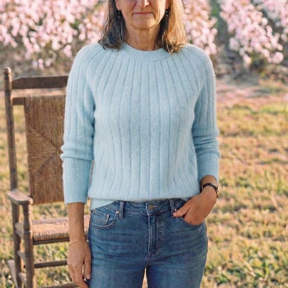 Cotton Crewneck Sweater with Striped Knit