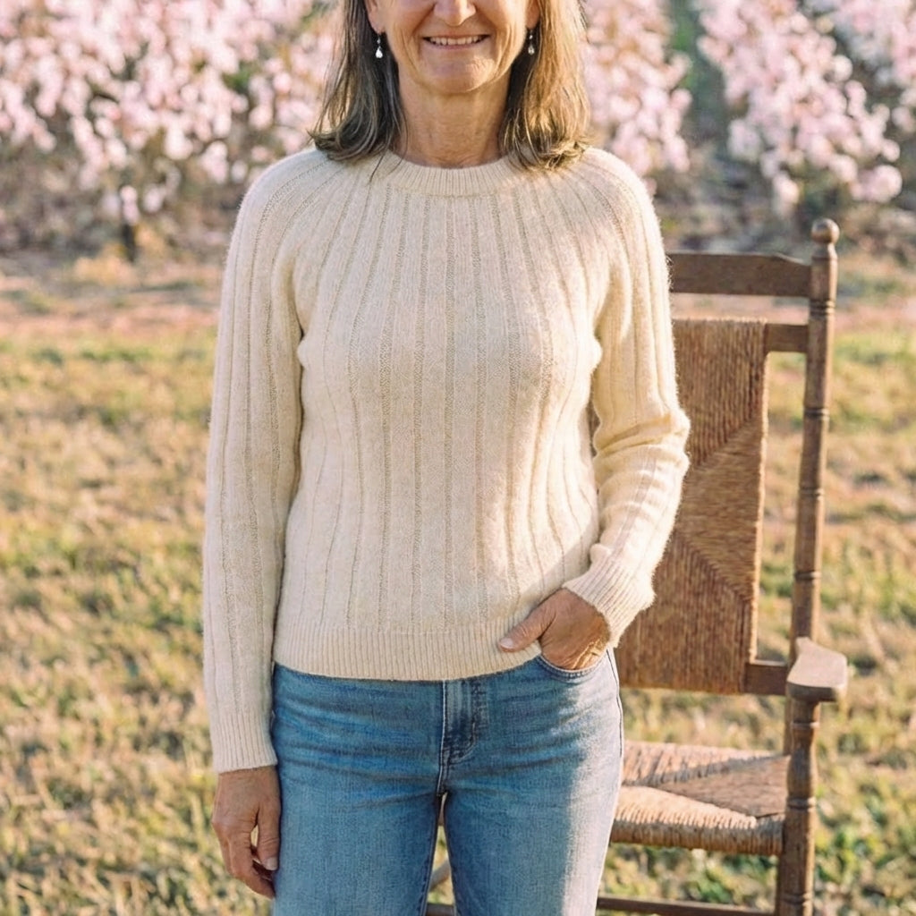 Cotton Crewneck Sweater with Striped Knit