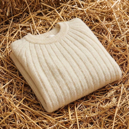 Cotton Crewneck Sweater with Striped Knit