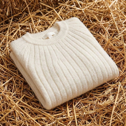 Cotton Crewneck Sweater with Striped Knit