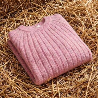 Cotton Crewneck Sweater with Striped Knit