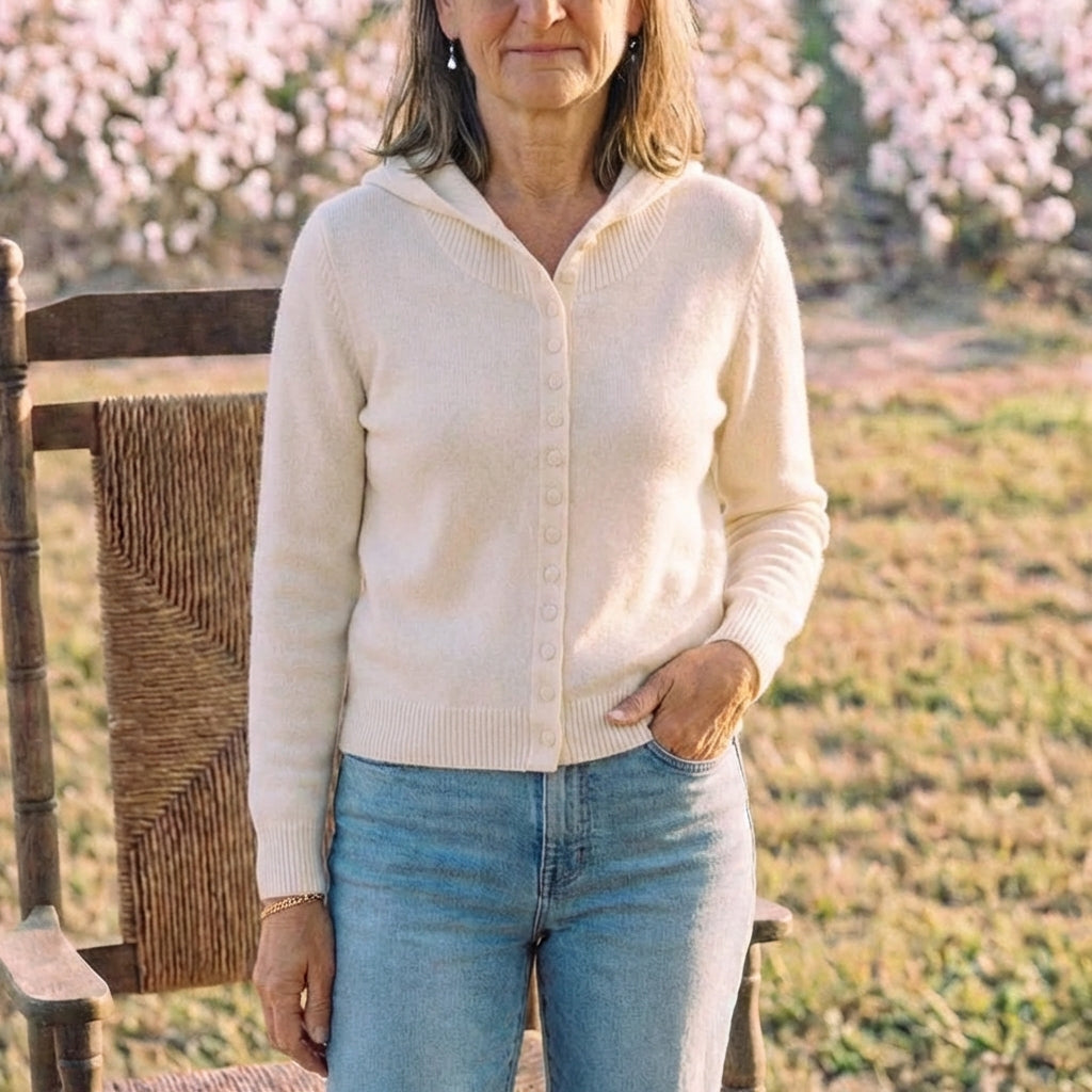 Cotton Hoodie Cardigan with Button Detail