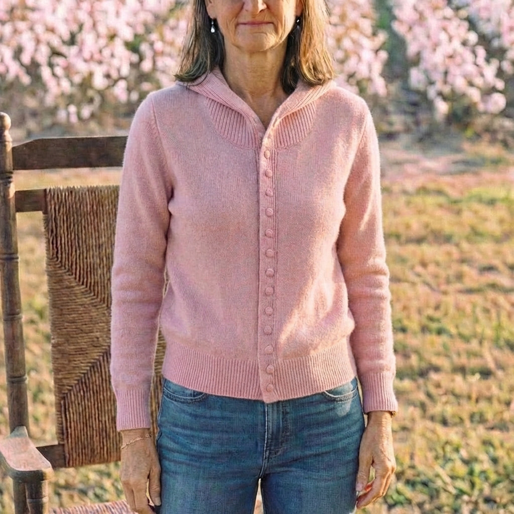 Cotton Hoodie Cardigan with Button Detail