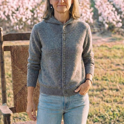 Cotton Hoodie Cardigan with Button Detail