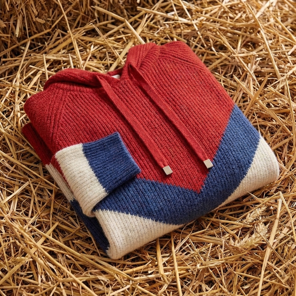 Cotton Hoodie Sweater with Color-Block Design