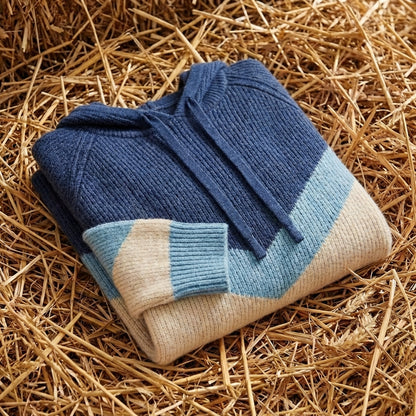 Cotton Hoodie Sweater with Color-Block Design