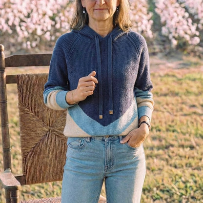 Cotton Hoodie Sweater with Color-Block Design