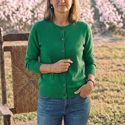 Cotton Crew Neck Button Cardigan