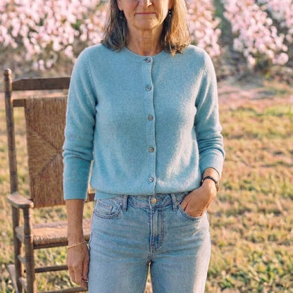 Cotton Crew Neck Button Cardigan