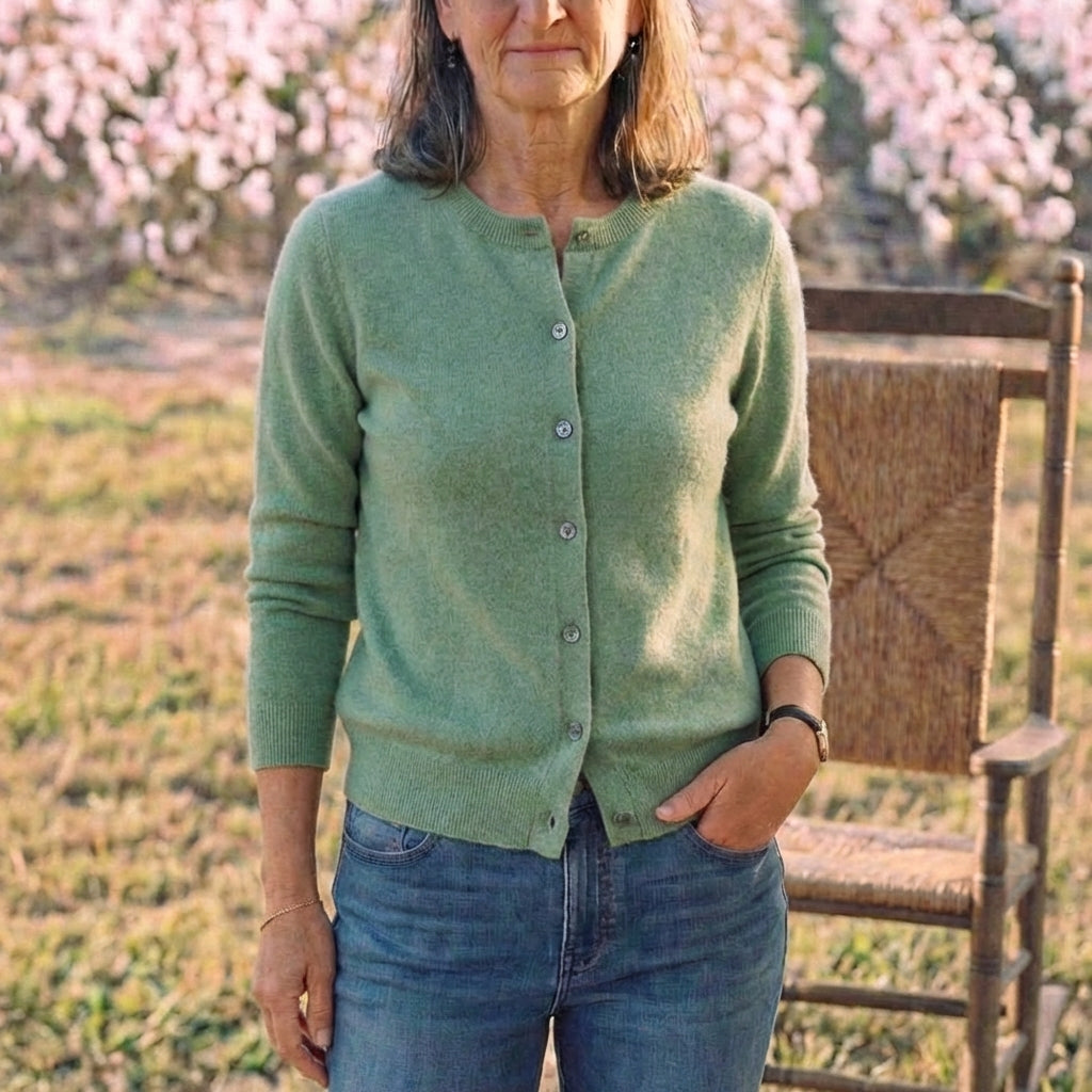 Cotton Crew Neck Button Cardigan