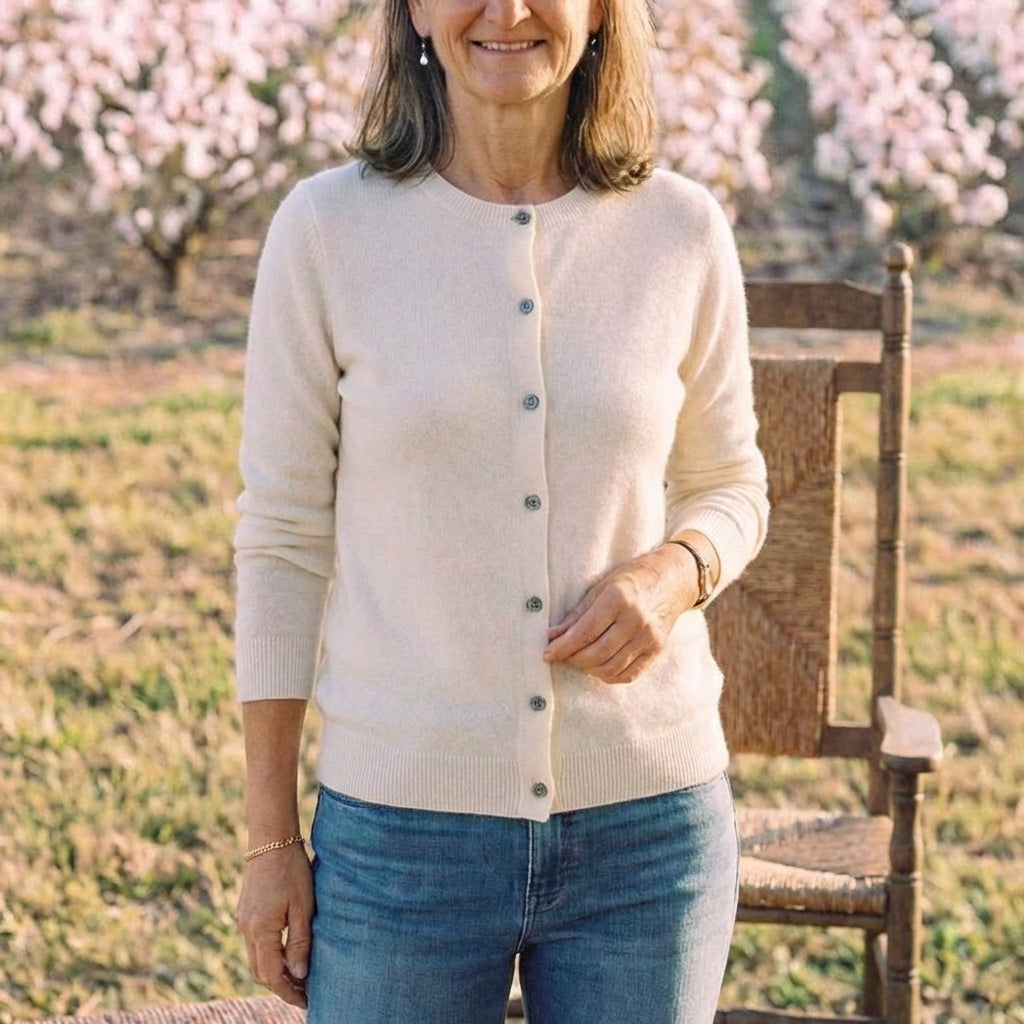 Cotton Crew Neck Button Cardigan