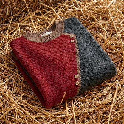 Cotton Crew Neck Sweater with Button Detail