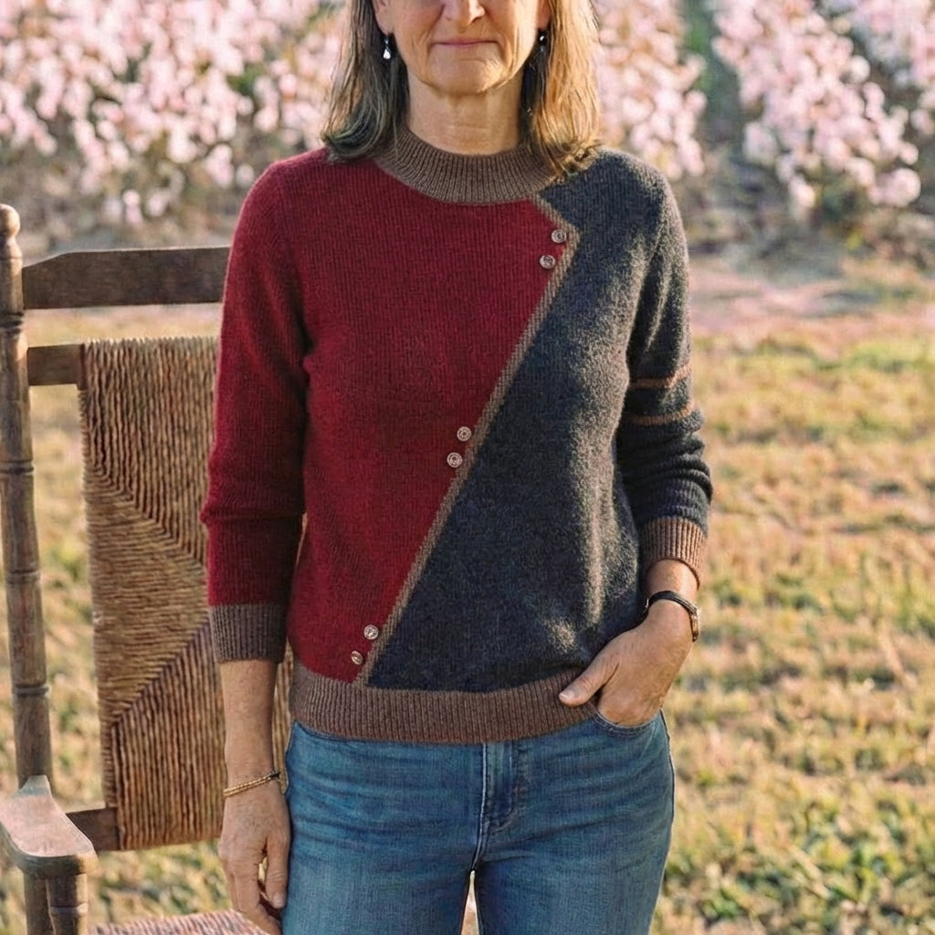 Cotton Crew Neck Sweater with Button Detail