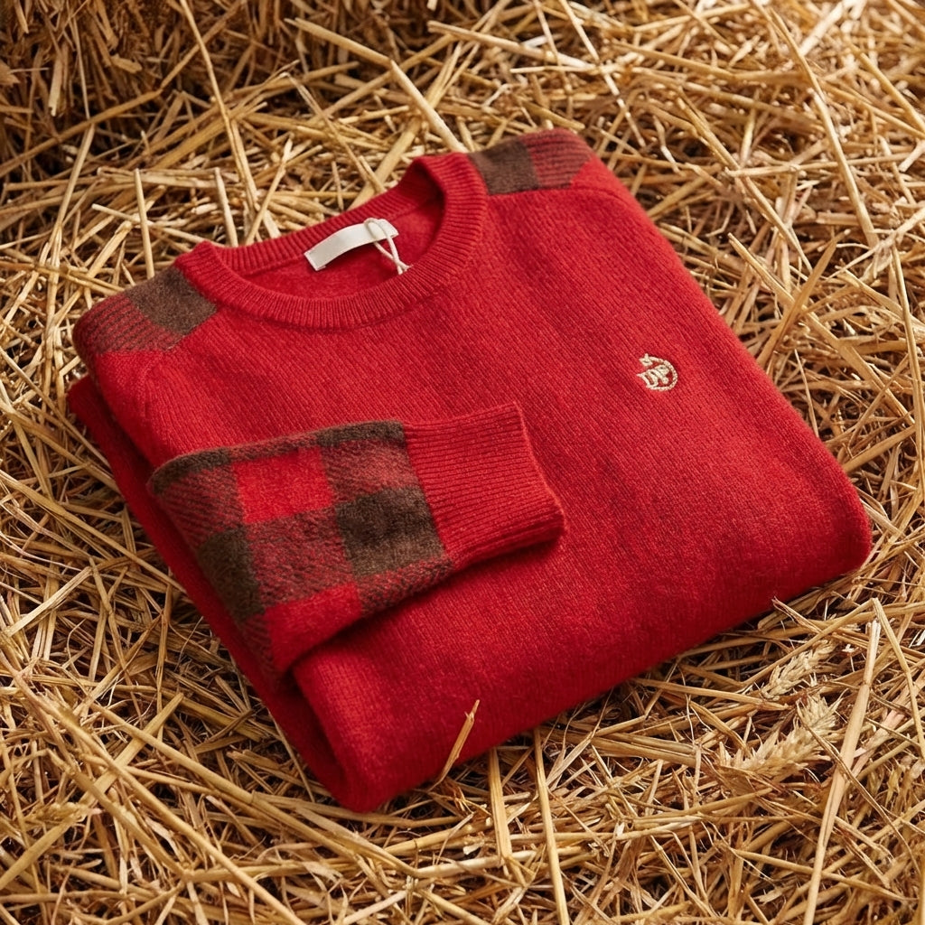 Cotton Crew Neck Sweater with Contrast Sleeve