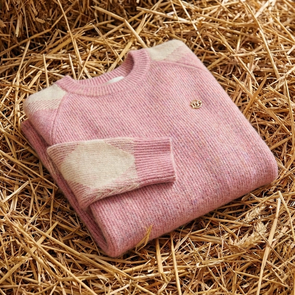 Cotton Crew Neck Sweater with Contrast Sleeve