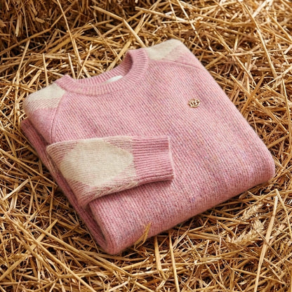 Cotton Crew Neck Sweater with Contrast Sleeve