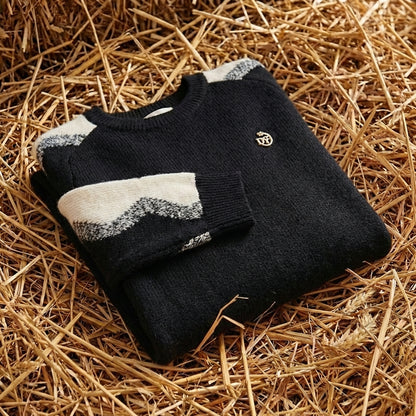 Cotton Crew Neck Sweater with Contrast Sleeve