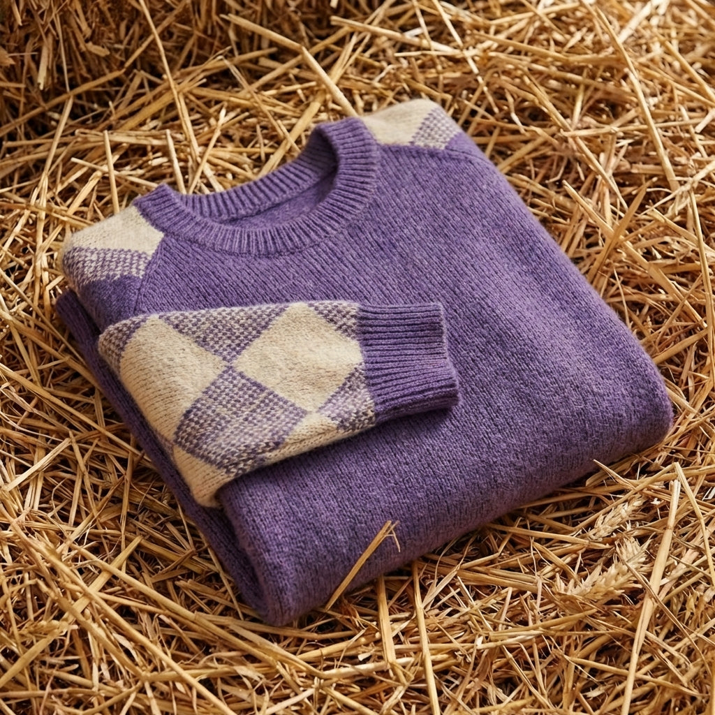 Cotton Crew Neck Sweater with Contrast Sleeve