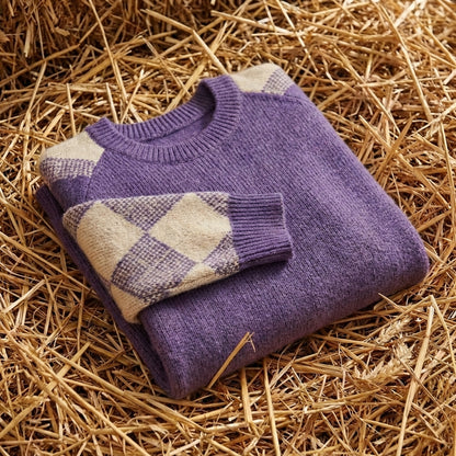 Cotton Crew Neck Sweater with Contrast Sleeve